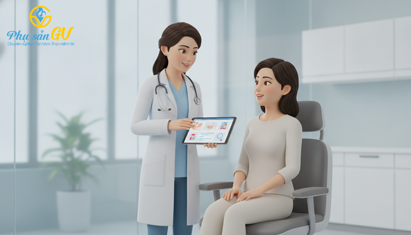 Phụ Sản Gò Vấp đang tư vấn ân cần cho bệnh nhân về cách chăm sóc sau phẫu thuật vùng kín.