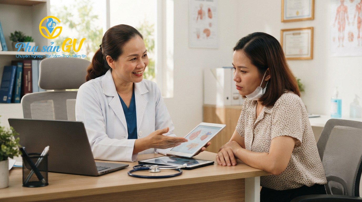 Bác sĩ nữ Việt Nam tại Phòng khám Phụ Sản Gò Vấp đang tư vấn trực tiếp cho bệnh nhân
