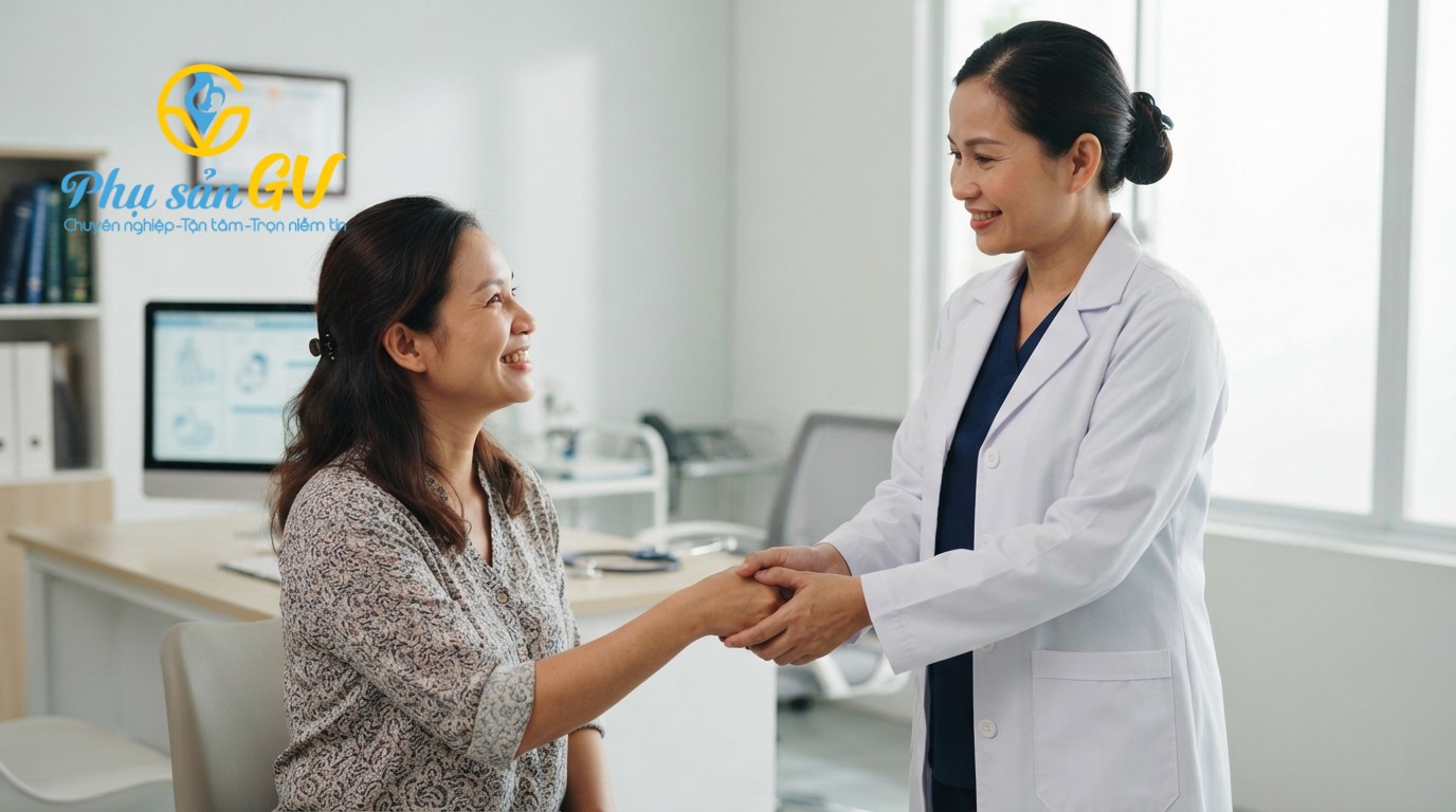 Bệnh nhân an tâm sau khi được bác sĩ thăm khám và tư vấn phác đồ điều trị u xơ tử cung