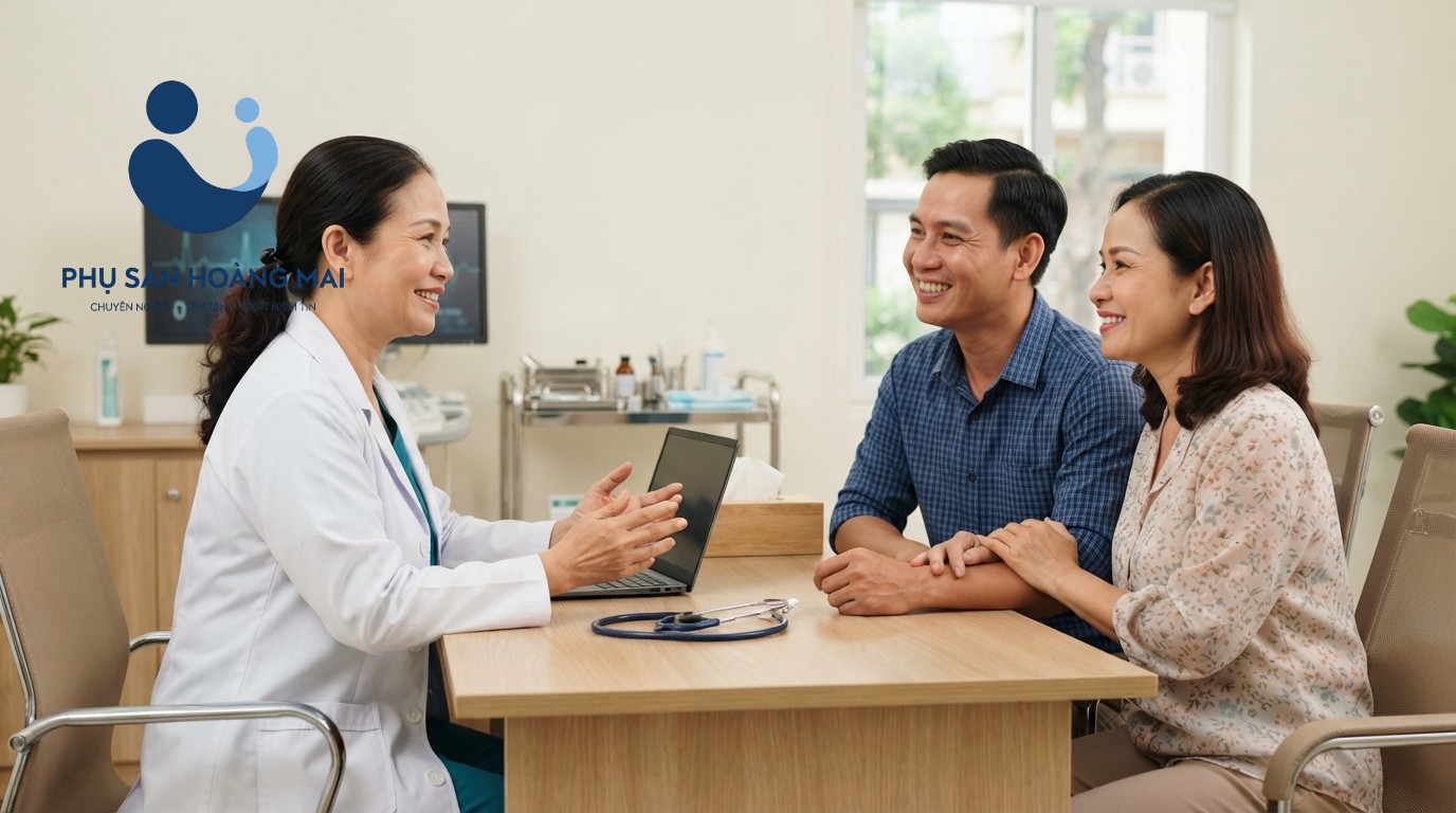 Vợ chồng lớn tuổi mỉm cười hạnh phúc sau khi nhận phác đồ hỗ trợ sinh sản